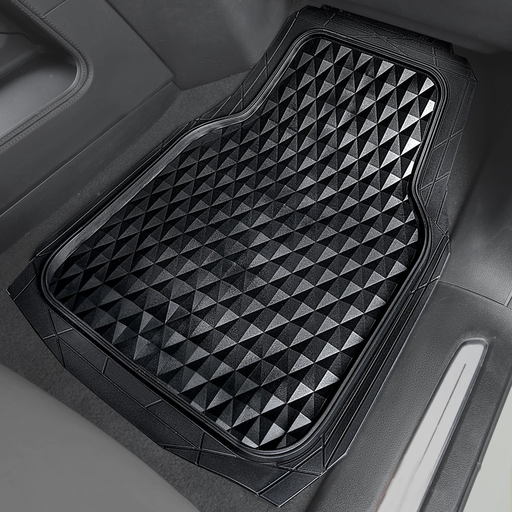 Sharkskin Diamond 4-Piece PVC Black Floor Mat Set