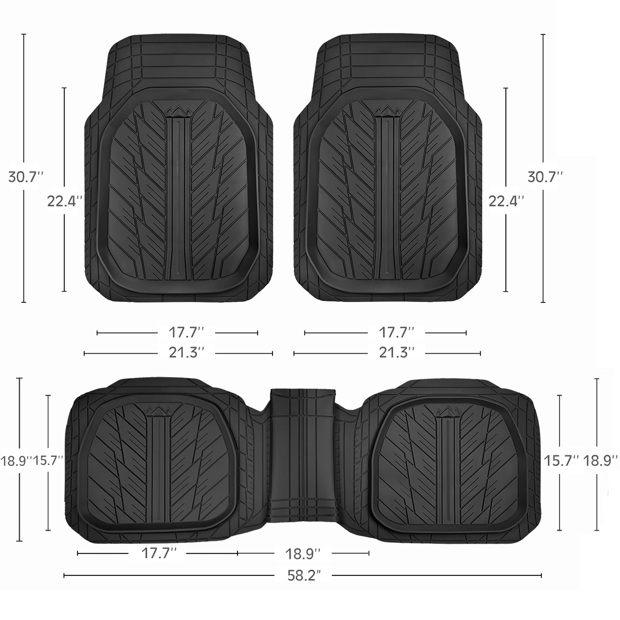 Sharkskin Tyre 3-Piece PVC Black Floor Mat Set