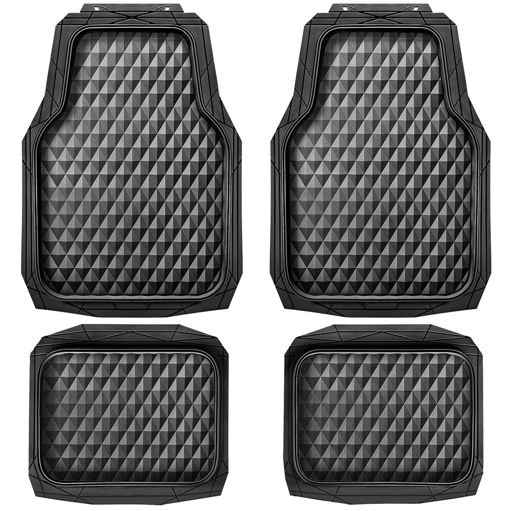 Sharkskin Diamond 4-Piece PVC Black Floor Mat Set